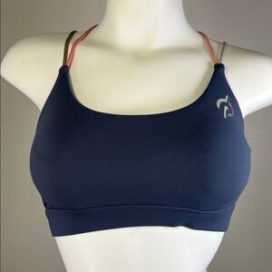 Peloton Navy Sports Bra with Multicolor Straps
